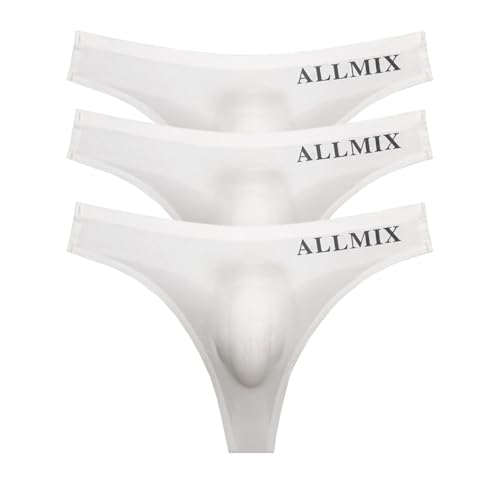 3er-Pack sexy Strings aus Eisseide für Herren, atmungsaktiv, schnelltrocknend, nahtlos, T-Rücken, für Sport & Freizeit (DE/NL/SE/PL, Alphanumerisch, M, Regular, Regular, 3White) von Hrnums