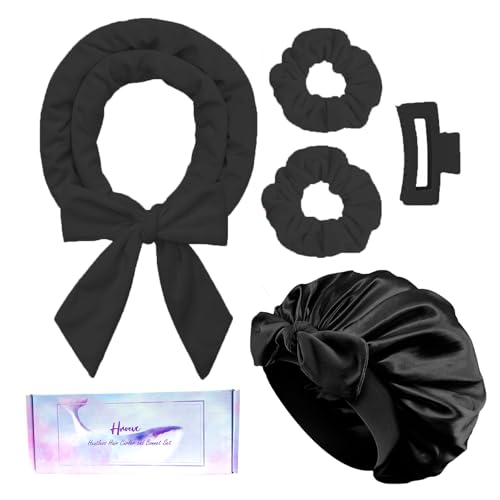 Hroevc Locken-Stirnband ohne Hitze über Nacht mit doppellagiger Haube – weiche Lockenwickler zum Schlafen, hitzelose Lockenstäbe-Set + Seidenhaube für Frauen und Mädchen, langes Haar, hitzefreie von Hroevc