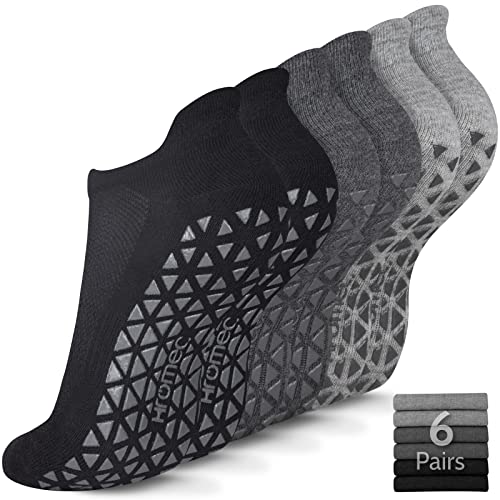 Rutschfeste Yoga-Socken mit Griffen für Pilates, Ballett, Barre, Barfuß, Krankenhaus, rutschfeste Socken für Damen und Herren, 6 Paar - 2 Schwarz/2 Dunkelgrau/2 Grau, Large von Hromec