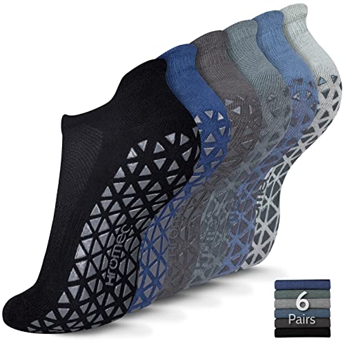 Rutschfeste Yoga-Socken mit Griffen für Pilates, Ballett, Barre, Barfuß, Krankenhaus, rutschfeste Socken für Damen und Herren, 6 Paare - Art A, Large von Hromec