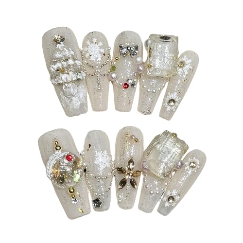 10 PCs Weihnachtspresse Auf Nägeln Schneeflocken Falsche Nägel Vollbezüge Kleben Auf Nägeln Mit Weihnachtsbaum Designs Für Frauen von Hrtyvhin
