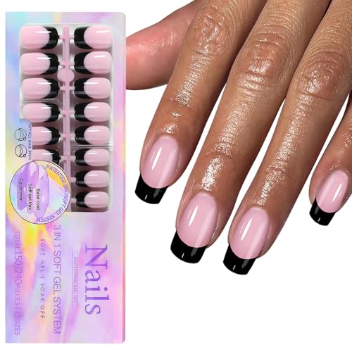 150pcs Schwarze Französische Spitze Gellennägel Kurzes Coffin Press Auf Nägeln Künstliche Acrylnägel Einfache Anwendung Für Frauen 150pcs Schwarze Französische Spitze Gellennägel Kurzes Coffin Press Auf Nägeln Künstliche Acrylnägel Einfache Anwendung Für Frauen von Hrtyvhin