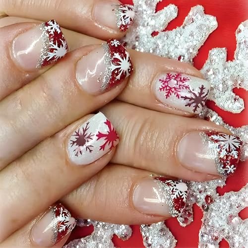 24 Fache Glitzernde Vollständige Kleben Auf Nägeln Künstliche Nägel Schneeflocke Falsche Nägel Kurzer Quadratpresse Auf Nägeln Für Frauen von Hrtyvhin