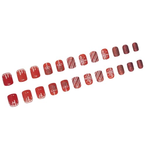 24 PCs Schneeflockenstock Auf Nägeln Weihnachten Full Covers Falsche Nägel Kurzquadratische Presse Auf Nägeln Künstliche Nägel Für Frauen von Hrtyvhin