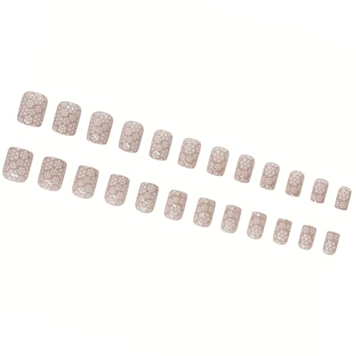 24 Pcs Französische Kurze Quadratpresse Auf Nägeln Für Frauen Bleiben Mit Schneeflocken Designs Nails Art Decoration von Hrtyvhin