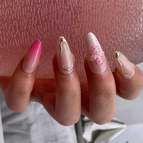 24 Pcs Mandel Kurze Künstliche Nägel Mit Französischen Spitzen Modische Nägel Design Hochglanzpresse Auf Nägeln Für Frauen Und Mädchen von Hrtyvhin