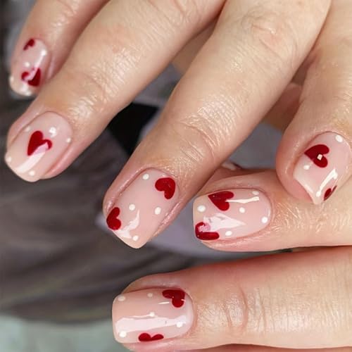 24 Pcs Valentinstag Presse Auf Nägeln Kurzquadratische Form Acryl False Nails Mit Herzdesigns Kleben Auf Nägel Für Frauen 24 Pcs Valentinstag Presse Auf Nägeln Kurzquadratische Form Acryl False Nails Mit Herzdesigns Kleben Auf Nägel Für Frauen von Hrtyvhin