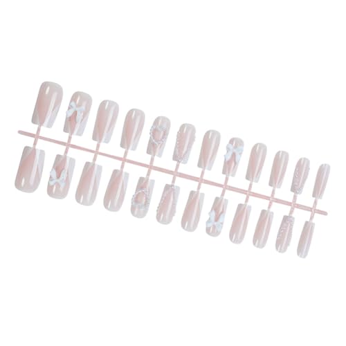 24 Stücke Quadratische Falsche Nägel Winter Französische Spitzen Abdecken Acrylnägel Mit Bögen Designs Für Frauen Und Mädchen von Hrtyvhin