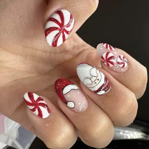 24 Stücke Weihnachtspresse Auf Nägeln Kleben Auf Nägeln Schneeflocken Designs Vollbezüge Acryl Falsche Nägel Für Frauen Mädchen von Hrtyvhin