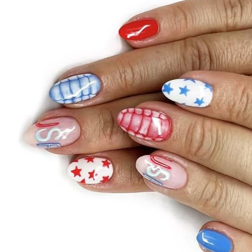 4. Juli Patriotische Presse Auf Nägeln Mit Französischen Spitzen Und Vollständigen Abdeckungen Kleben Auf Nägel Acryl Falsche Nägel Für Frauen von Hrtyvhin