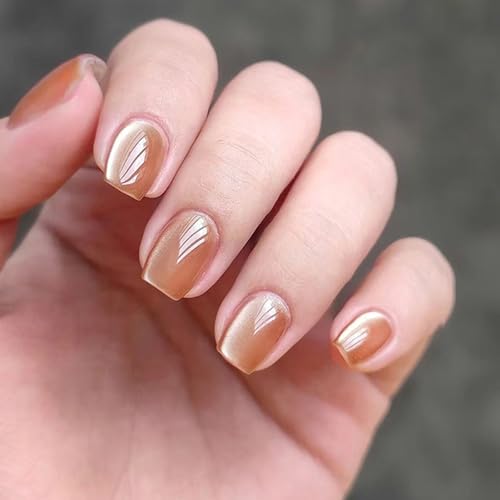 Bernstein Katzen Auge Kurze Falsche Nägel 30pcs Press Auf Nägel Set Acrylstab Auf Nägel Maniküre Nägel Dekoration Für Frauen von Hrtyvhin