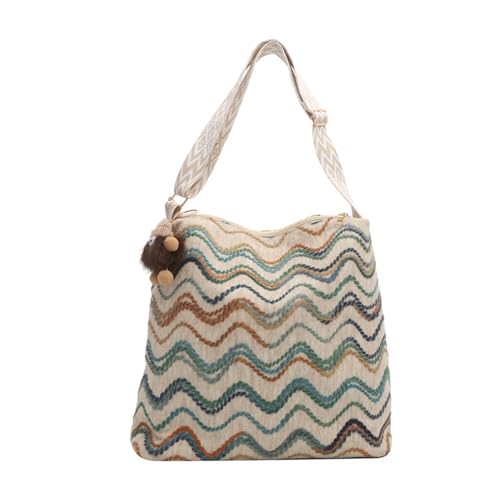 Leinwand Eimerbeutel Mit Breiter Riemen Großer Crossbody Tasche Für Frauen Vintage Bunte Gestreifte Gestreifte Schaltertasche von Hrtyvhin