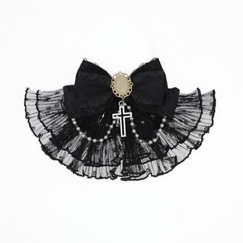 Punk Haarclip Mit Gekreuzten Anhänger Bowknot Barrette Pferdeschwanzhalter Jabot Kragen Frauen Halloween Themen Haarstyling Werkzeug von Hrtyvhin