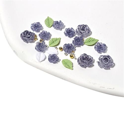 Rose Blume Nägel Kunst Stahlperlen 3D Blume Blätter Harz Nägel Kunst Dekoration für Frauen Mädchen von Hrtyvhin