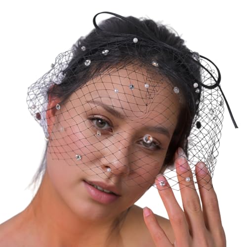 Vintage 1920er Perle Perlen Bowknot Mesh Hairhoop Face Schleier Stirnband Für Themenveranstaltung Abendverkessten Accessoire Kopfbedeckungen von Hrtyvhin