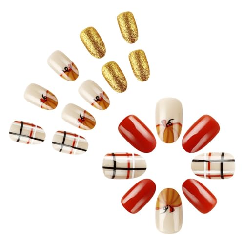 Winter Plaids Stripes Thanksgiving Nails Set Künstliche Nägel Kleben Auf Nägel Nails Kunstdekoration Für Frauen von Hrtyvhin
