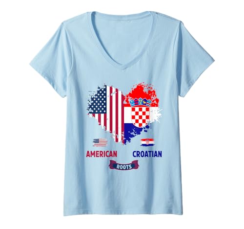 Damen Kroatische amerikanische Flagge Idee für Frauen & USA Kroatische Wurzeln T-Shirt mit V-Ausschnitt Damen Kroatische amerikanische Flagge Idee für Frauen & USA Kroatische Wurzeln T-Shirt mit V-Ausschnitt von Hrvatska American Roots Ideas For Toddler & Kids