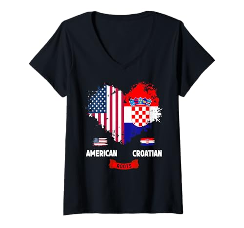 Damen Kroatische amerikanische Flagge Idee für Frauen & USA Kroatische Wurzeln T-Shirt mit V-Ausschnitt Damen Kroatische amerikanische Flagge Idee für Frauen & USA Kroatische Wurzeln T-Shirt mit V-Ausschnitt von Hrvatska American Roots Ideas For Toddler & Kids
