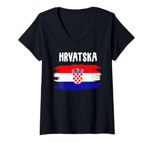 Damen Hrvatska Coatia Hertiage Idee für Frauen & Kroatische Flagge T-Shirt mit V-Ausschnitt Damen Hrvatska Coatia Hertiage Idee für Frauen & Kroatische Flagge T-Shirt mit V-Ausschnitt von Hrvatska Flag Accessories Outfit Idea For Kids