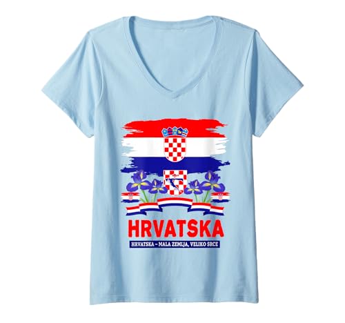 Damen Hrvatska Kroatische Flagge Outfit Idee für Frauen & Kroatien Flagge T-Shirt mit V-Ausschnitt Damen Hrvatska Kroatische Flagge Outfit Idee für Frauen & Kroatien Flagge T-Shirt mit V-Ausschnitt von Hrvatska Flag Accessories Outfit Ideas For Kids