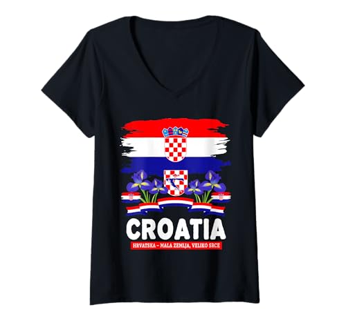 Damen Kroatien Flagge Outfit Idee für Frauen & Kroatische Hrvatska Flagge T-Shirt mit V-Ausschnitt Damen Kroatien Flagge Outfit Idee für Frauen & Kroatische Hrvatska Flagge T-Shirt mit V-Ausschnitt von Hrvatska Flag Accessories Outfit Ideas For Kids