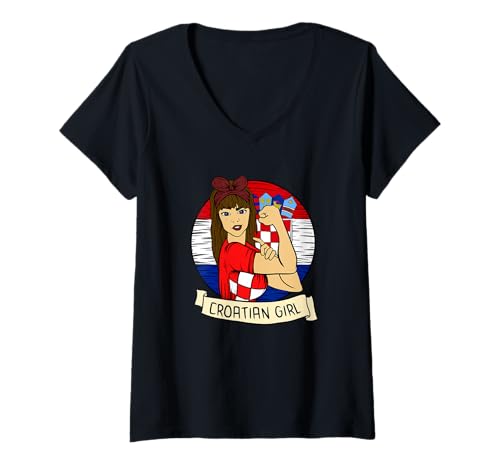 Damen Croatian Girl Kroatisches Mädchen Kroatisch Kroatien T-Shirt mit V-Ausschnitt Damen Croatian Girl Kroatisches Mädchen Kroatisch Kroatien T-Shirt mit V-Ausschnitt von Hrvatska Kroatien Kroatische Geschenke