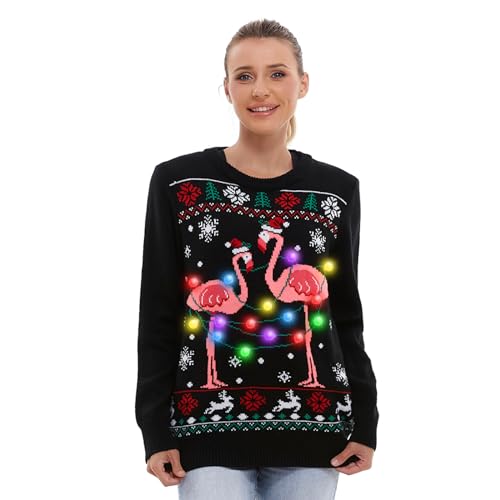 HSCTEK Leuchtende Frauen Weihnachtspullover, Flamingo, XL HSCTEK Leuchtende Frauen Weihnachtspullover, Flamingo, XL von Hsctek