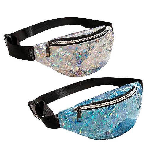2 Stück Bauchtasche Damen Gürteltasche Herren, PU Leder Gürteltasche Hüfttasche Glitzer, Umhängetasche Gürteltasche Verstellbarem für Frauen Männer Kinder Camping Outdoor Sport Wandern Fitness von HsentimenH