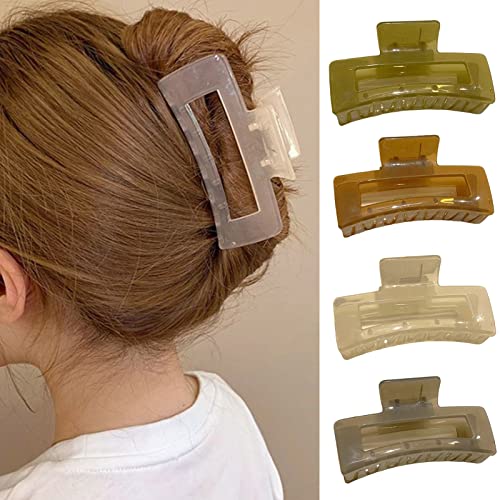 4 Stück Haarklammern, große Klauen-Clips, rutschfeste Haarspange, starker Halt, Kiefer-Clips für Frauen und Mädchen, dünnes, dickes, glattes, lockiges und gewelltes Haar, 4 Stück (Beige, Braun, Grün, von HshDUti