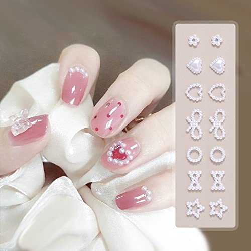 50 Stück Nail Art Strasssteine Französischer Stil 3D Geometrische Flache Rückseite Liebe Herz Blume Stern Schleife Form Perlen Nagel Edelsteine Charms Nagelaufkleber Nagelkunst Design Nagelzubehör für Frauen Maniküre Nageldekoration von HshDUti