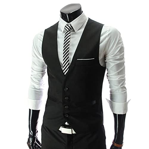 HshDUti Herren formelle Anzugweste Herren formelle Hochzeit Party Weste Baumwolle Einfarbig Weste Schwarz XL von HshDUti