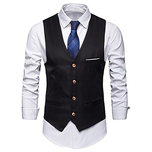 HshDUti Herren formelle Hochzeit Party Weste Einfarbig Business Fit Anzug Weste Herren Casual Business Westen Leichte Weste Slim Fit Anzug Weste Herren Anzug Weste Herren Formal Anzug Weste Schwarz XL von HshDUti