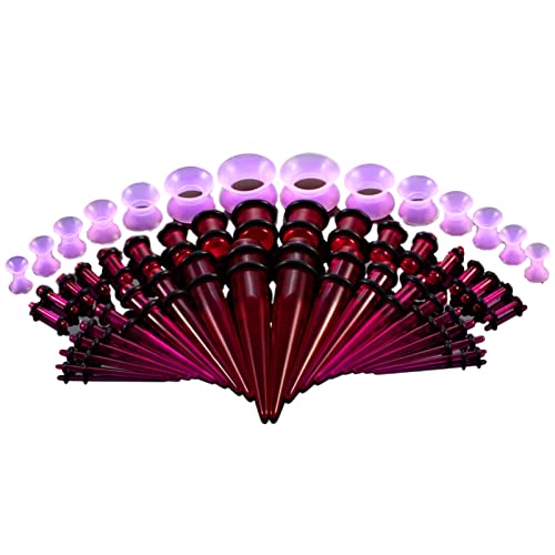 HshDUti Ohrdehnungs-Set, Ohrdehner, 14 g - 00 g, Tunnel, Taper-Set, Ohrmessgerät, Expander-Set, Körperpiercing, Schmuck, Geschenke für Männer und Frauen, Violett, 50 Stück von HshDUti