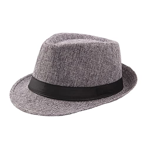 HshDUti Unisex Zeitlos Klassischer Manhattan Fedora Hut für Herren Damen Gangster Trilby Hut Sommer Sonnenhut Kurze Krempe Fedora Panama Jazz Cap Grau von HshDUti