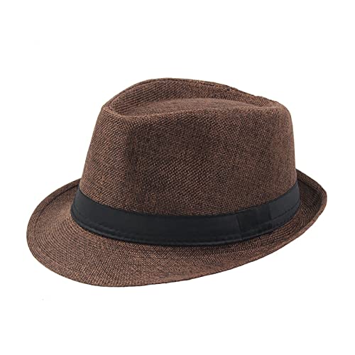 HshDUti Unisex zeitlos klassischer Manhattan Fedora Hut für Herren Damen Gangster Trilby Hut Sommer Sonnenhut kurze Krempe Fedora Panama Jazz Cap braun von HshDUti