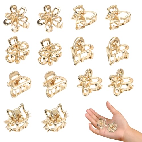 14 Stück Mini Metall Haarspangen, Rutschfeste Haarklammern Klein Gold Haarklammern Haarspangen Mittelgroße Claw Clip für Dünnes Haar Haarstyling-Zubehör für Frauen Mädchen von Hshihaysx