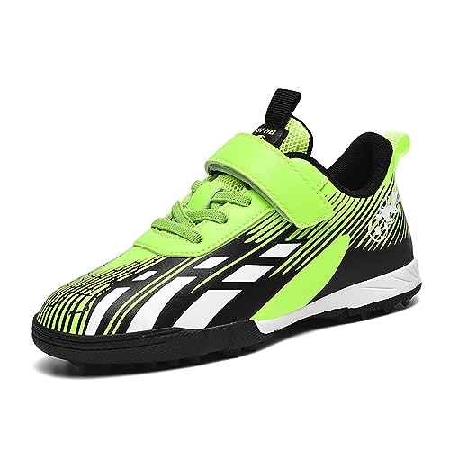 Hsnava Sportschuhe Fussball Kinder Fussballschuhe Jungen Football Shoes for Kids Fußballschuhe mit Klettverschluss Fussball Hallenschuhe Fluoreszierend Grün TF 30EU von Hsnava