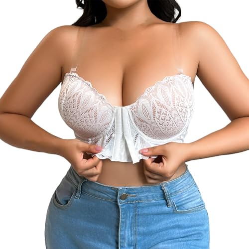 Durchsichtige Bh Träger, Trägerloser BH Damen Seamless Bra Bandeau Top Ohne Bügel Push Up Trägerloser BHs Tube Tops Rutschfestes Strapless Nahtlose Bralette, Weiß, 100C von Hsternexy
