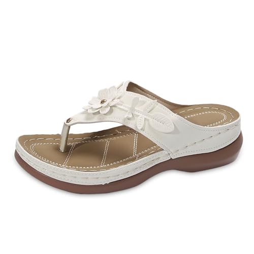 Flip Flops Damen,Flip Flops Damen Elegant Plateau Sommer Zehentrenner Orthopädische Leder Badelatschen Strandschuhe Stoff Strand Leicht Pantoffeln Zehensandalen Bequeme Sandalen Sommerschuhe von Hsternexy
