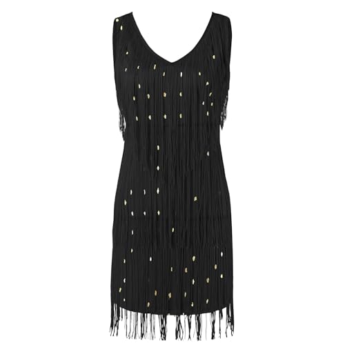 Hsternexy 20Er Jahre Kostüm Damen, Glitzer Kleid Damen Party Vintage Flapper Kleid Silvester Kleid Schwarz 20er Jahre kleid Gatsby Kleid Elegant Paliettenkleid Festlich Tanzkleid Cocktailkleid von Hsternexy