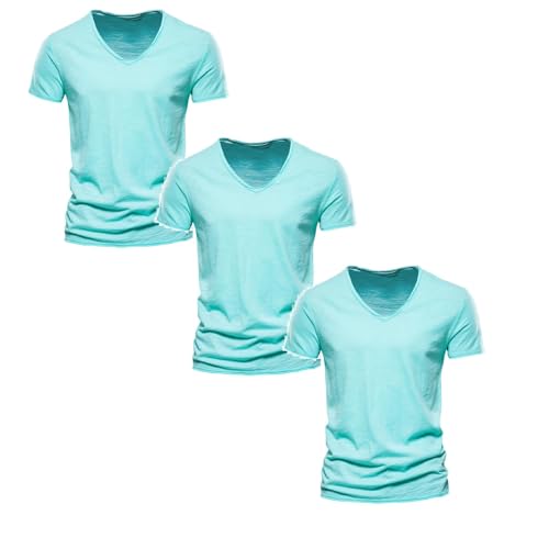 Hsternexy 3er-Pack Tshirt Herren Einfarbige V-Ausschnitt Basic T Shirt Unterhemd Gym Shirt Herren Baumwolle Oversize Kurzarm T-Shirts Trainingsshirt Sport Slim Fit Shirt Tshirt Männer von Hsternexy