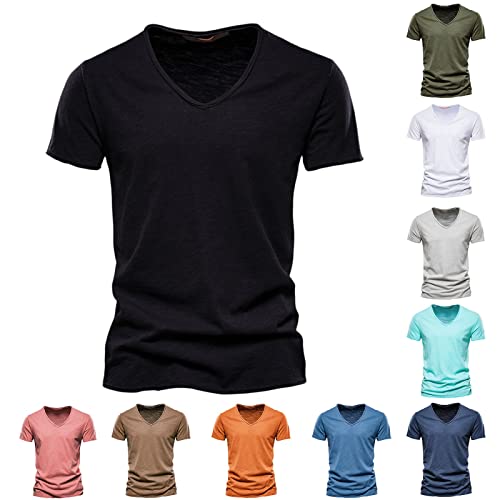 Hsternexy 3er-Pack Tshirt Herren Einfarbige V-Ausschnitt Basic T Shirt Unterhemd Gym Shirt Herren Baumwolle Oversize Kurzarm T-Shirts Trainingsshirt Sport Slim Fit Shirt Tshirt Männer von Hsternexy