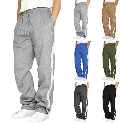 Hsternexy Baggy Jogginghose Herren Lang Grau Weites Bein Trainingshose Freizeithose Baumwolle Elastische Taille Sporthose Breite Jogginghose Baggy Laufhose Warme Männer Sweatpants mit Taschen von Hsternexy