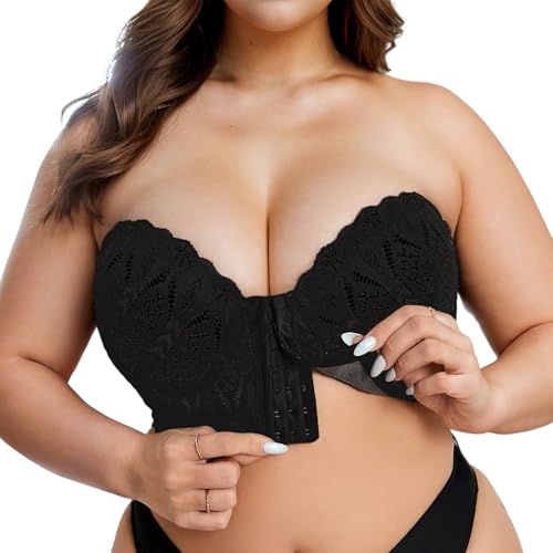 Hsternexy Bh Große Größen, Trägerloser BH Damen Seamless Bra Bandeau Top Ohne Bügel Push Up Trägerloser BHs Tube Tops Rutschfestes Strapless Nahtlose Bralette, Schwarz, 105C von Hsternexy