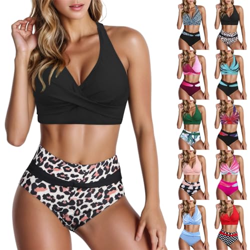 Hsternexy Bikini Set Damen Badeanzüge Für Damen Push Up Bauch Weg Mit Bügel Bikini Bademode Sexy Curvy Sport Badeanzüge Badeanzug Neckholder Oberteil Schwarz Schwimmanzug von Hsternexy