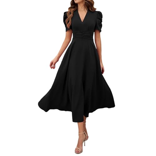 Hsternexy Chiffonkleid Damen, Sommerkleid Damen Elegant Sommer Freizeitkleid Blumendruck Leicht Festliche Kleider Boho Kleid Luftig Strandkleid Cocktailkleid Lang Lässig Maxikleider Partykleid von Hsternexy