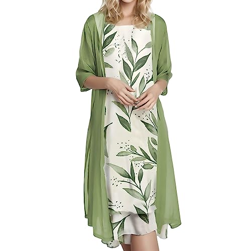 Hsternexy Chiffonkleid Set Damen: Festlich Abendkleid+Chiffon Strickjacke, Elegant Lang Sommer Brautkleider Zweiteiliges Schicke Knielang Sommerkleider Anzug Große Größen Cocktailkleid Strandkleid von Hsternexy