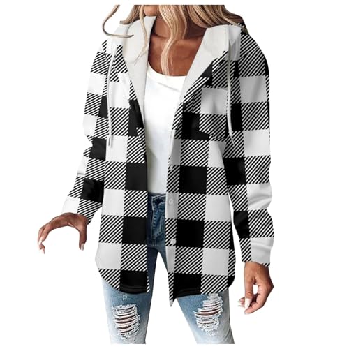 Hsternexy Damen Flanell Karierte Hemdjacke, Karo Jacke Wolljacke Winter Karierter Mantel Holzfäller Jacke Flanell Jacke Sherpa Jacke Karierte Jacke Teddyjacke Gefüttert Flanellhemd von Hsternexy