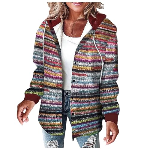 Hsternexy Flanell Jacke Damen Kapuze, Flanell Jacke Sherpa Jacke Karierte Jacke Flanellhemd Holzfäller Jacke Wolljacke Winter Hemdjacke Gefüttert Teddyjacke Karierter Mantel Karo Jacke von Hsternexy