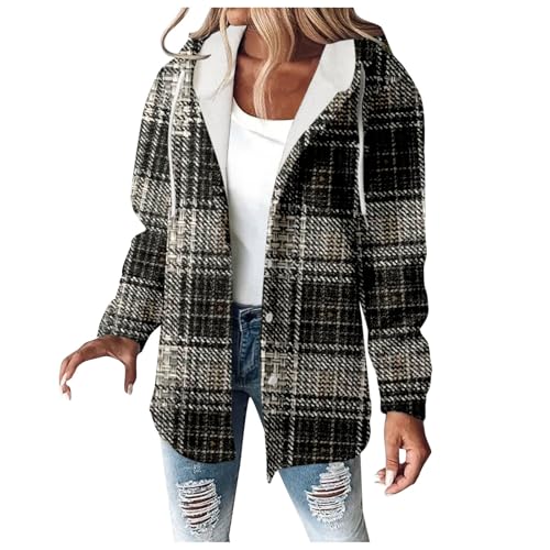 Hsternexy Flanell Jacke Damen Lang Einfarbig, Flanellhemd Karierter Mantel Teddyjacke Sherpa Jacke Hemdjacke Gefüttert Flanell Jacke Karo Jacke Holzfäller Jacke Karierte Jacke Wolljacke Winter von Hsternexy
